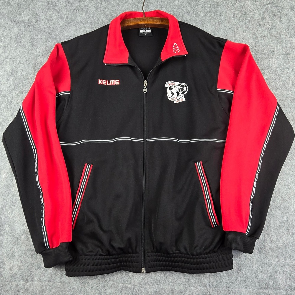 Kelme Futbol Mens Track Jacket Black Red World Class Soccer Vintage Size L Spain